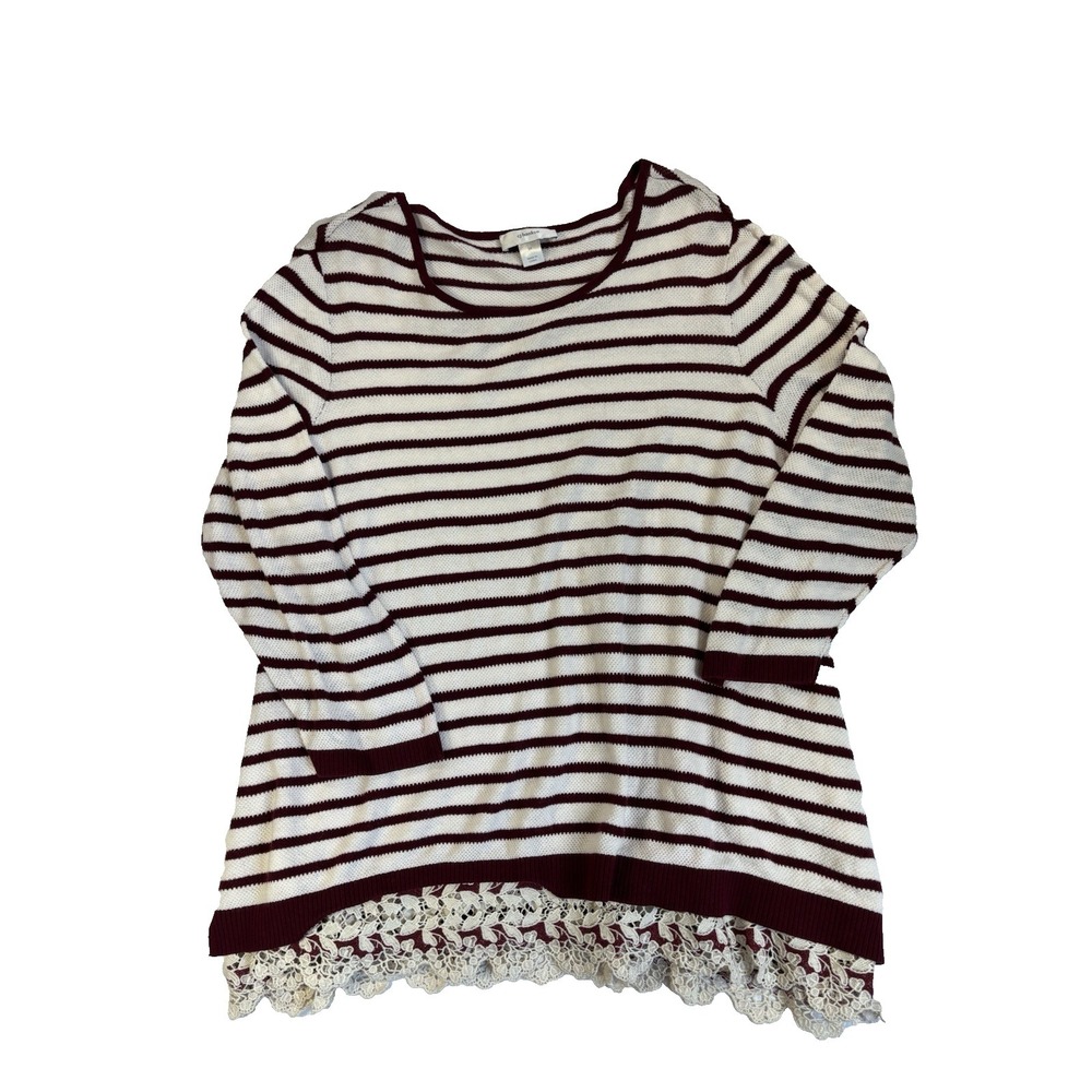 CJ Banks Women's 3x Burgundy Striped Tight Knit Lightweight Sweater BOHO Cottage
